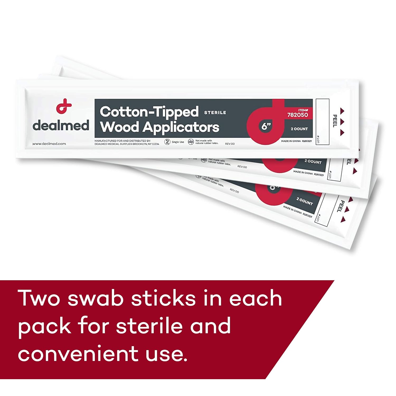 Dealmed 6" Cotton-Tipped Wood Applicators – 200 Sterile Cotton-Tipped Applicators for Application of Medication, Cleaning Skin, Arts, Crafts and More (Box of 200)