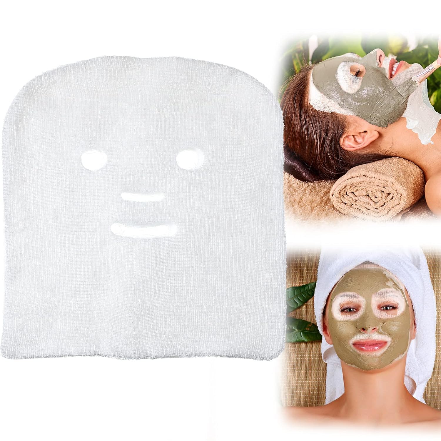 100 Pieces Gauze Mask Large Precut Gauze Face Masks Soft Pads White Net Natural Spa Skin Paper Sheet for Home Beauty Salon DIY Mesh Face Care Beauty Salons