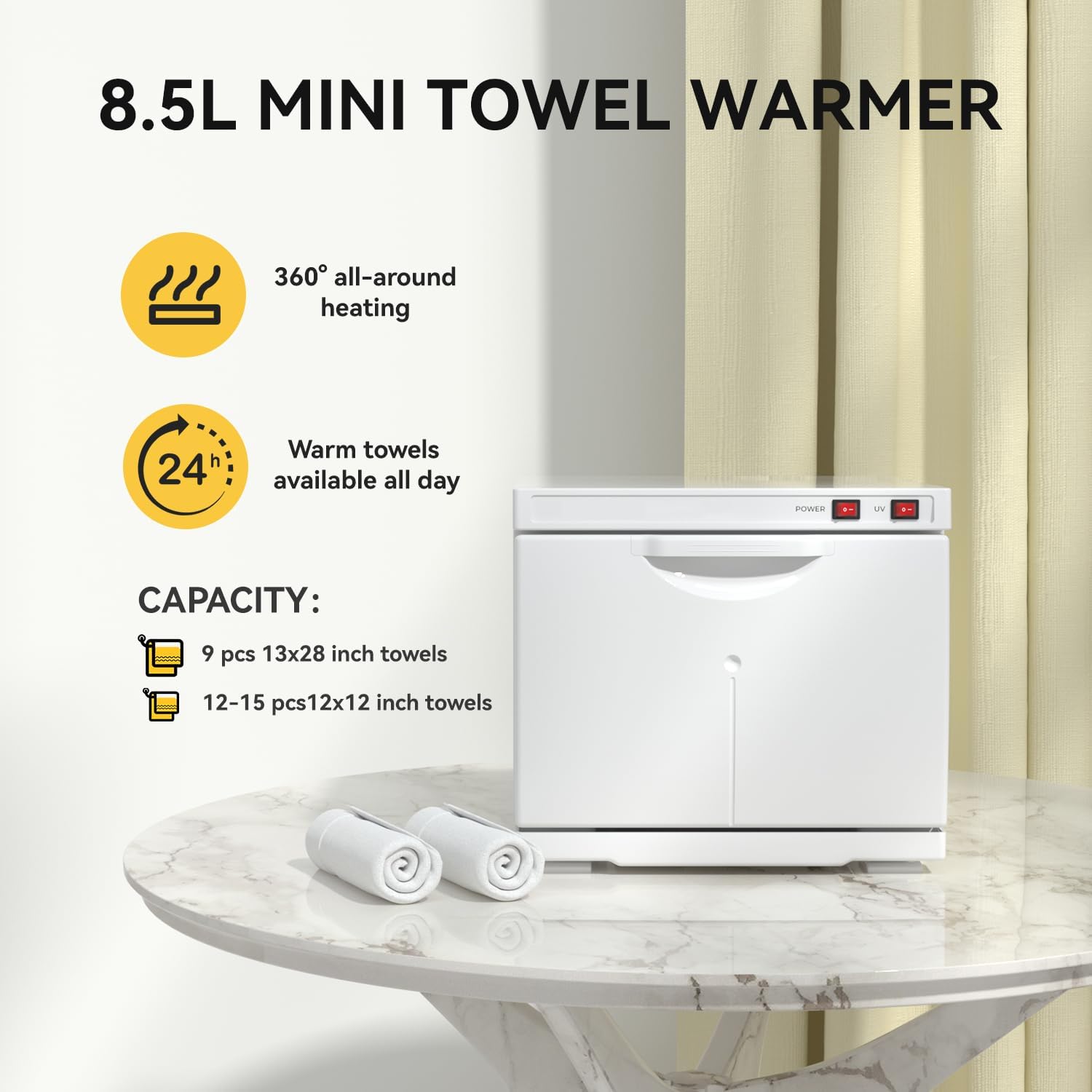 Hot Towel Warmer, 8.5L Towel Warmers Spa, Small Towel Warmer Professional Mini Towel Warmer Cabinet for Facial, Towel Warmer Esthetician Towel Heater for Beauty&amp;Salon(8.5L-White)