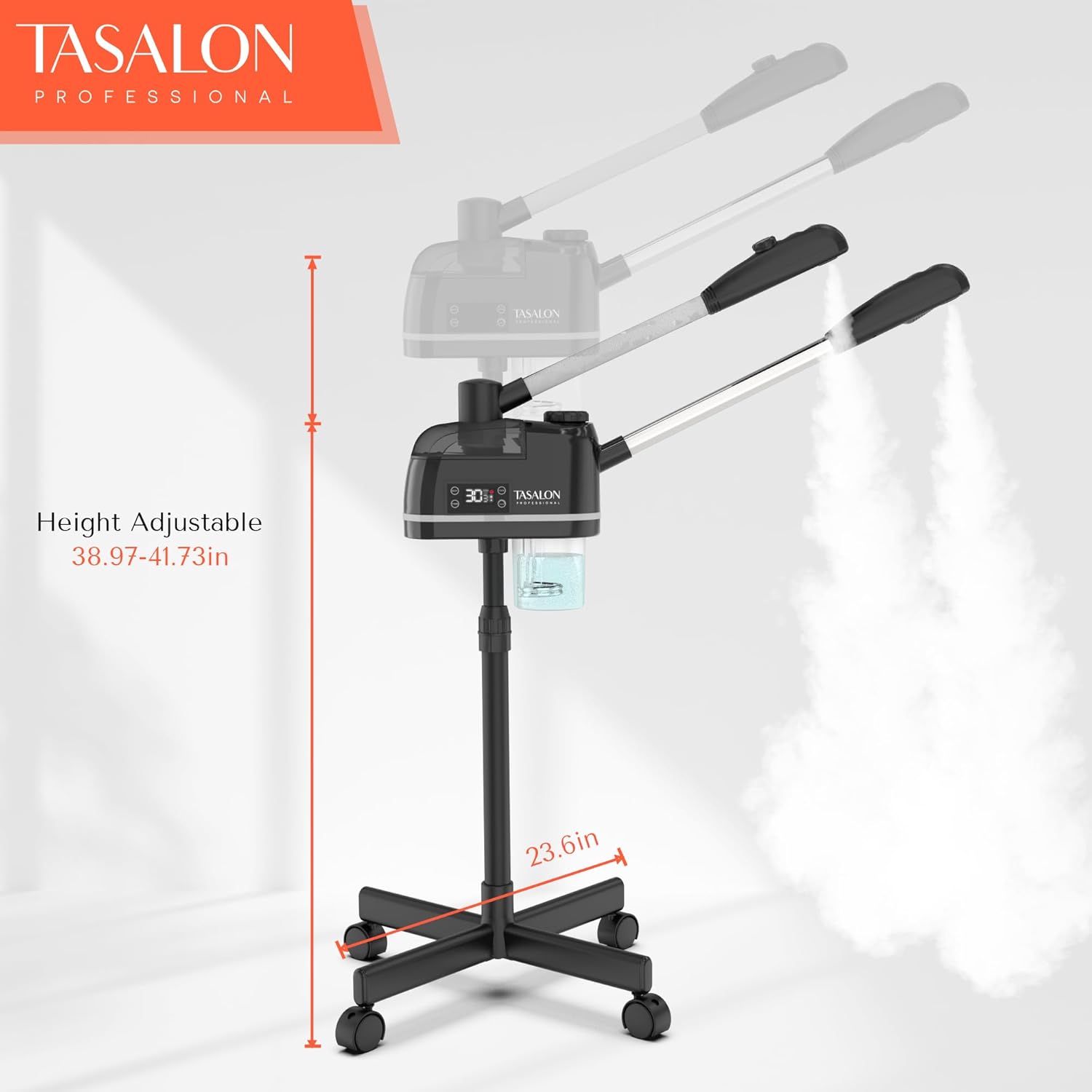 TASALON 2 in 1 Professional Facial Steamer on Wheels -with Ozone and Hot &amp; Cold Mist, Ionic Facial Steamer Kit for Facial Deep Cleaning and Moisturize, SPA &amp; Home, Ozone Face Humidifier - Black