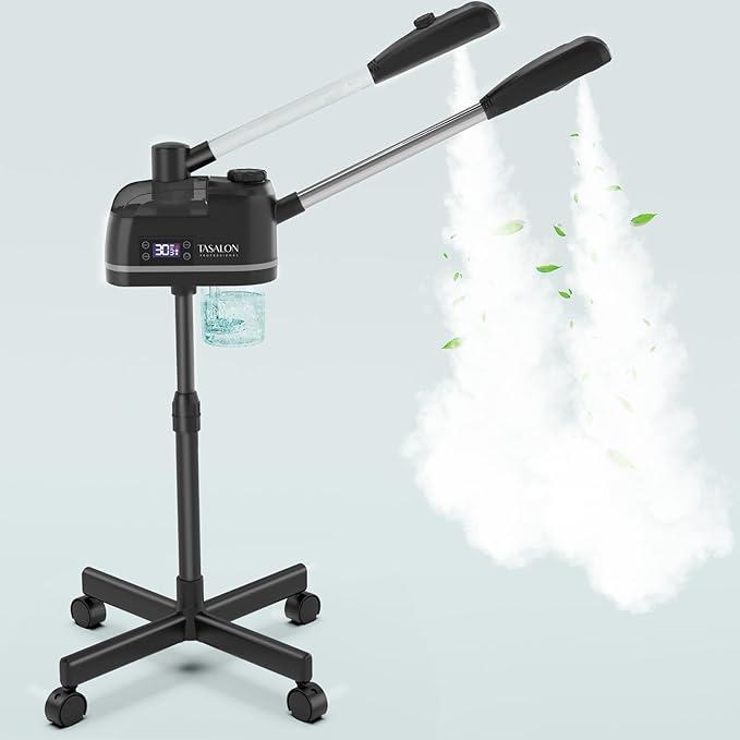 TASALON 2 in 1 Professional Facial Steamer on Wheels -with Ozone and Hot &amp; Cold Mist, Ionic Facial Steamer Kit for Facial Deep Cleaning and Moisturize, SPA &amp; Home, Ozone Face Humidifier - Black