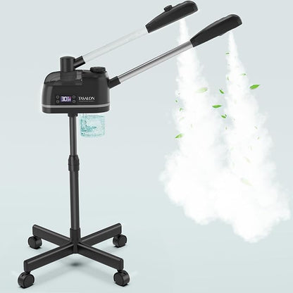 TASALON 2 in 1 Professional Facial Steamer on Wheels -with Ozone and Hot &amp; Cold Mist, Ionic Facial Steamer Kit for Facial Deep Cleaning and Moisturize, SPA &amp; Home, Ozone Face Humidifier - Black
