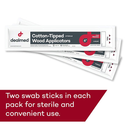Dealmed 6&quot; Cotton-Tipped Wood Applicators – 200 Sterile Cotton-Tipped Applicators for Application of Medication, Cleaning Skin, Arts, Crafts and More (Box of 200)