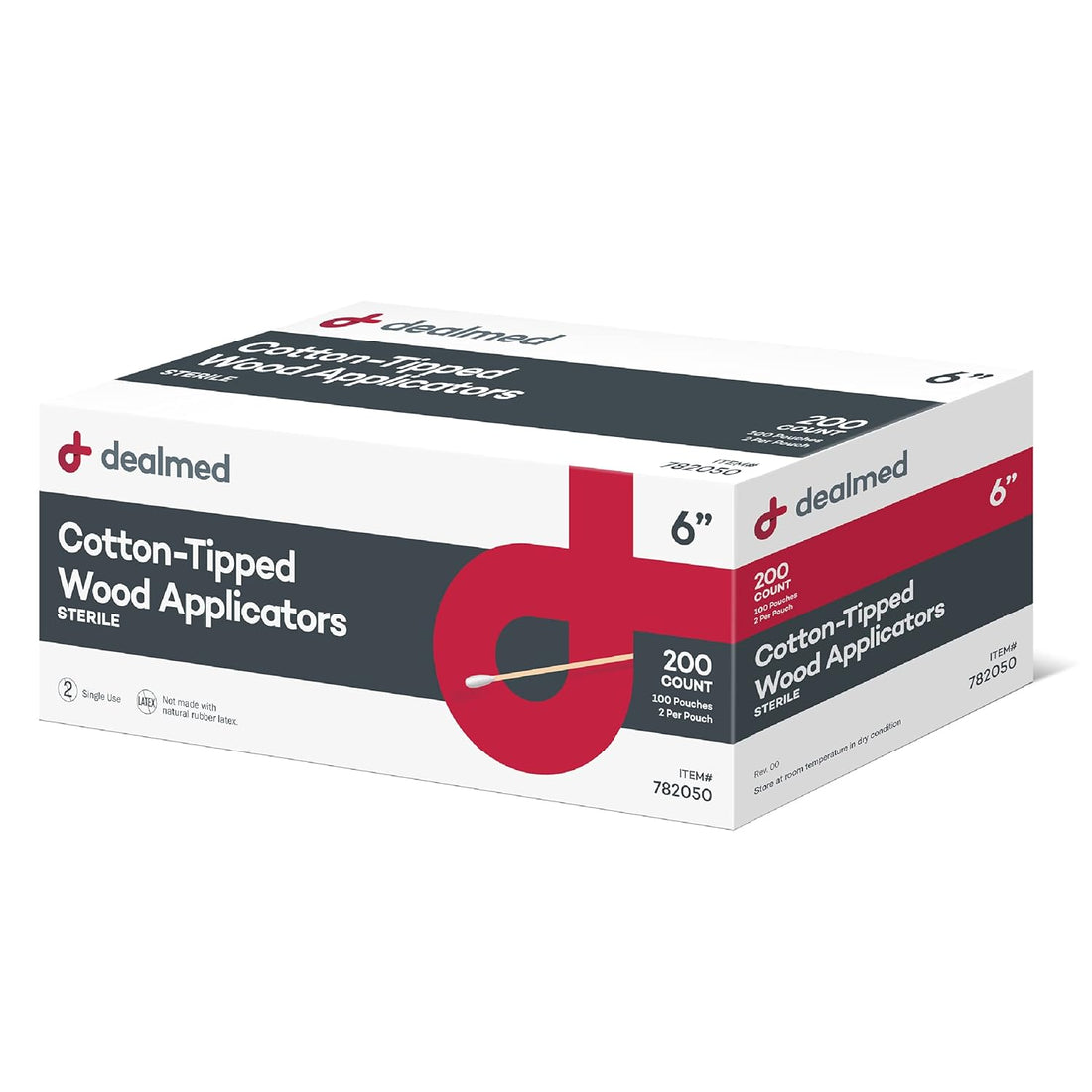 Dealmed 6&quot; Cotton-Tipped Wood Applicators – 200 Sterile Cotton-Tipped Applicators for Application of Medication, Cleaning Skin, Arts, Crafts and More (Box of 200)