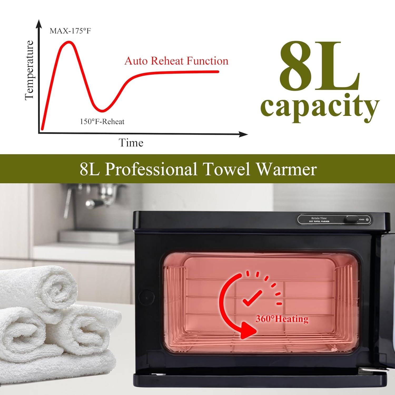 8L Professional Towel Warmer, Hot Towel Warmer, The RetainTime Towel Warmer is Suitable for Salons, Beauty, Spas, Pedicures and Other Professional Stores.(Black Towel Warmer)