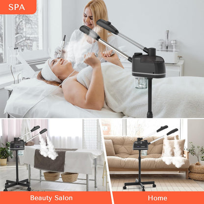 TASALON 2 in 1 Professional Facial Steamer on Wheels -with Ozone and Hot &amp; Cold Mist, Ionic Facial Steamer Kit for Facial Deep Cleaning and Moisturize, SPA &amp; Home, Ozone Face Humidifier - Black